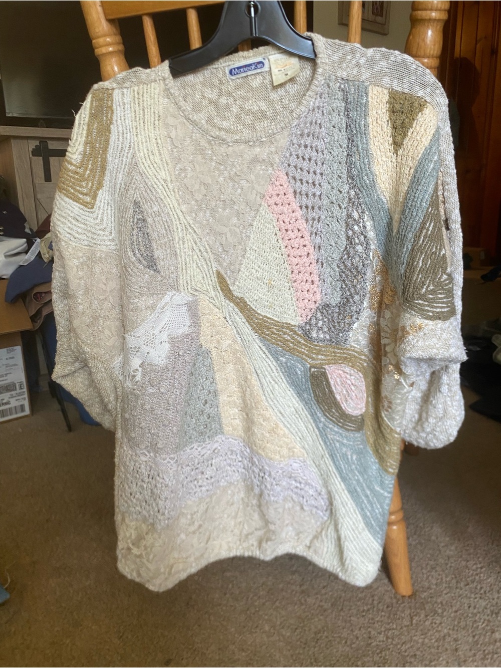 Mariea Kim Patchwork Sweater Size M Pastel Knit 80s Vintage